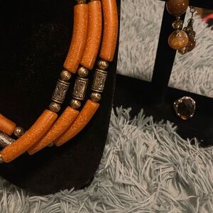 Vintage Orange Beaded Necklace with Silver Accents